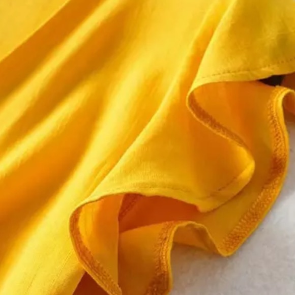 Boho yellow knotted crop top gypsy shirt flutter - Picture 4 of 5